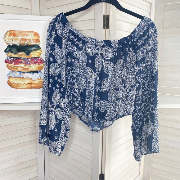 Altar'd State blue and white off the shoulder crop top - Picture 8 of 11